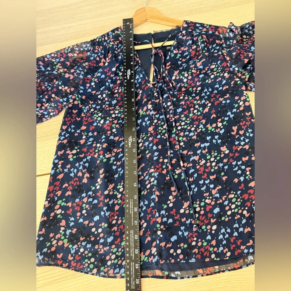 Ted Baker Navy Floral Dot Tie-Neck Blouse Size O NWT